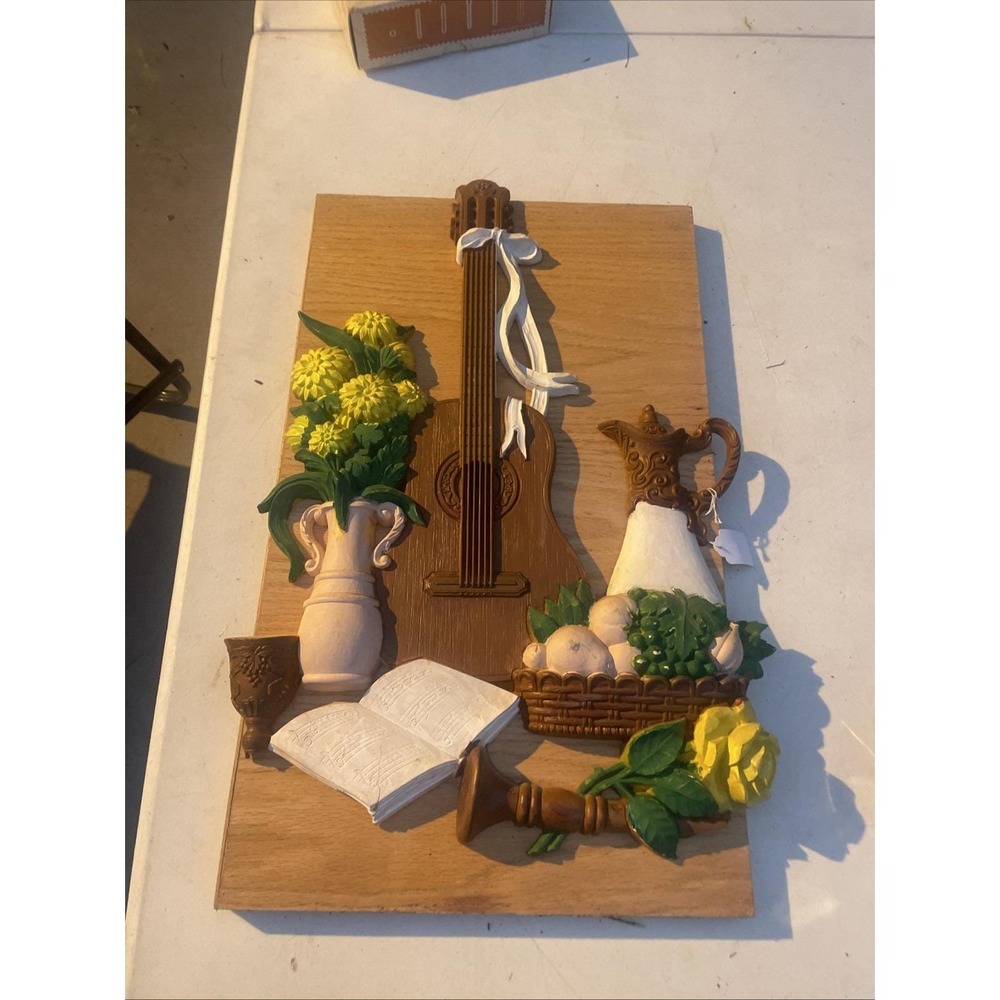Dart Ind 3D‎ Wall Plaque Violin Guitar Candles Flowers Chalice Wine Books VTG
